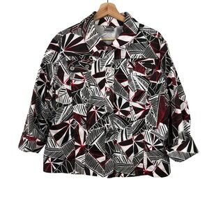Chicos Size 3 (XL) Abstract Leaves Print‎ Button Up Long Sleeve Topper Jacket